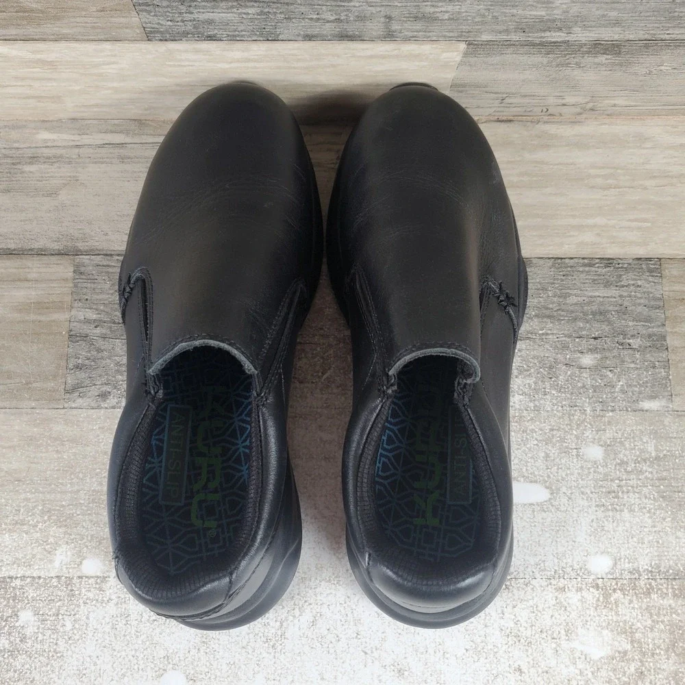 KURU KIVI 2 Womens Work Shoes Sz 7.5 W Jet Black Leather Slip‎ On Round Toe